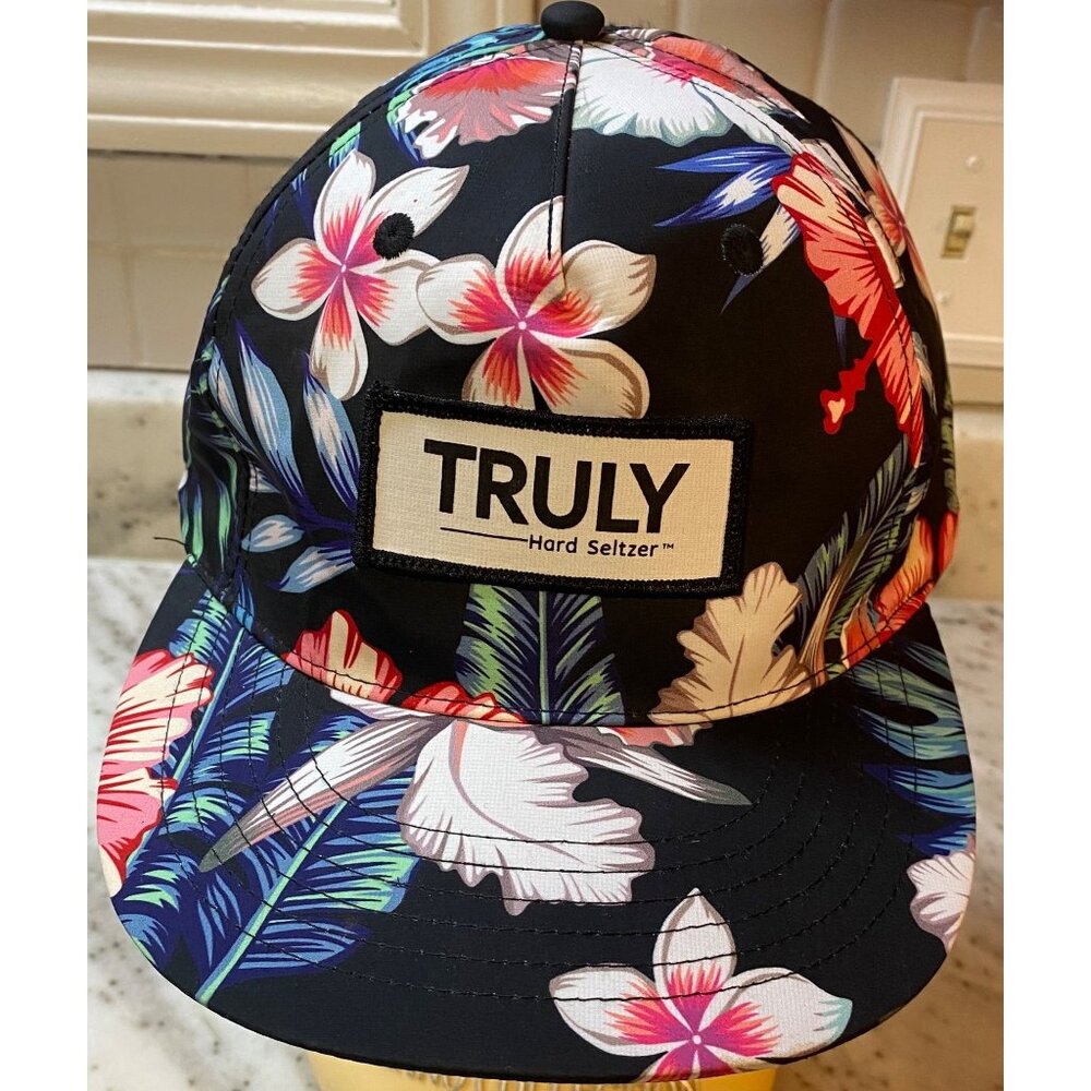 Truly Hard Seltzer Snapback Tiki Hat Hawaiian Floral Design Flat Bill Cap